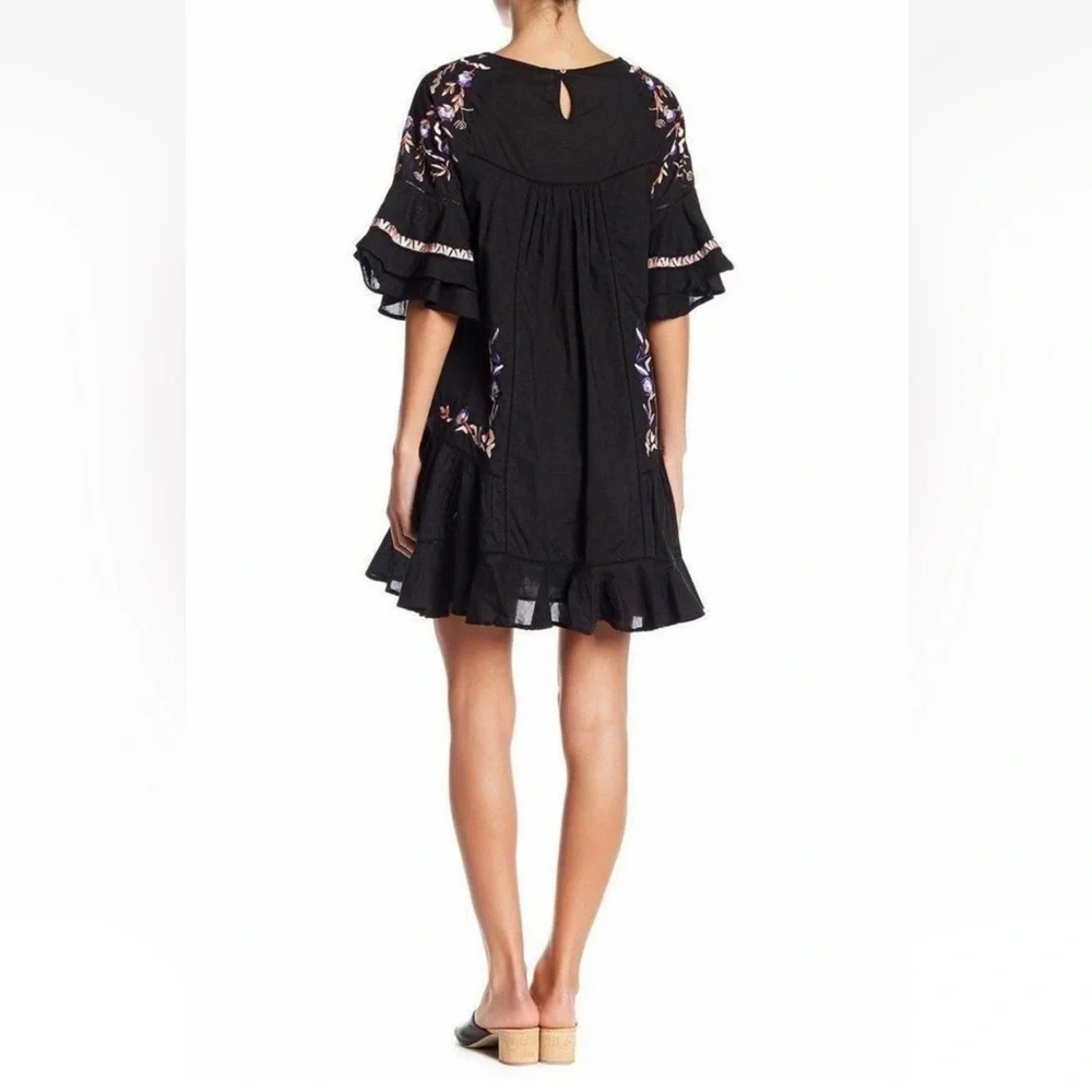 Free People Pavlo Baby Doll Embroidered Black Dress